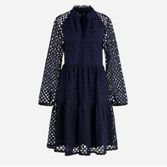 NWT J. Crew Tiered Navy Embroidered Eyelet Dress - Picture 1 of 5